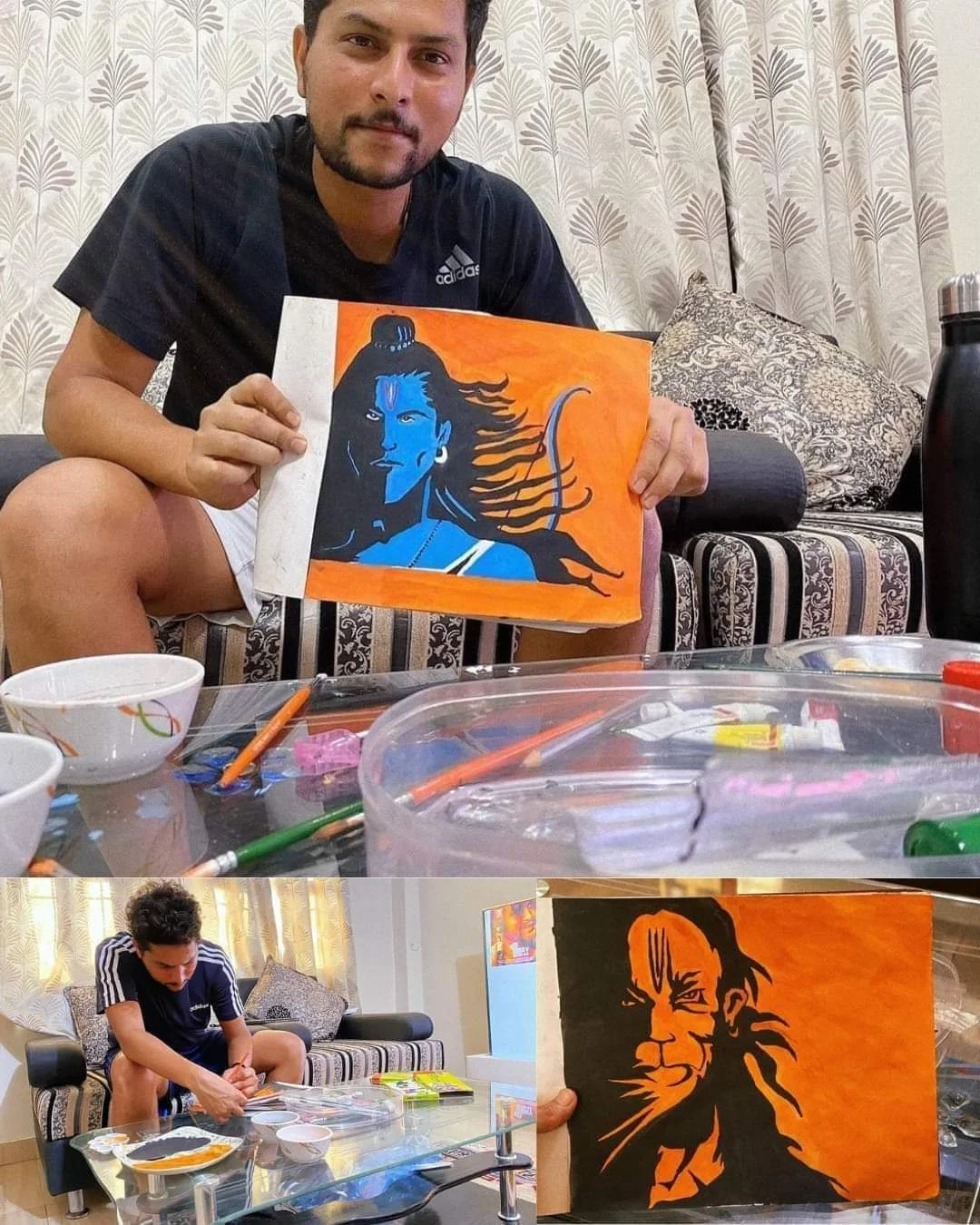 Kuldeep Yadav paints Lord Ram and Hanuman portraits