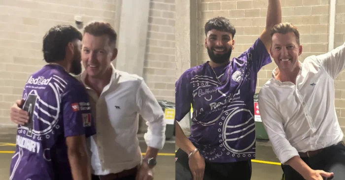 BBL|13, [WATCH]: Nikhil Chaudhary meets his idol Brett Lee; performs iconic Punjabi celebration move with him