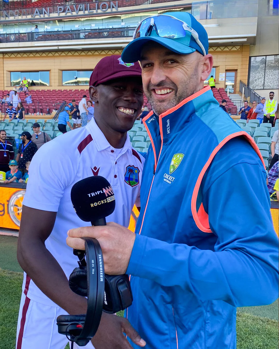 Shamar Joseph with Nathan Lyon