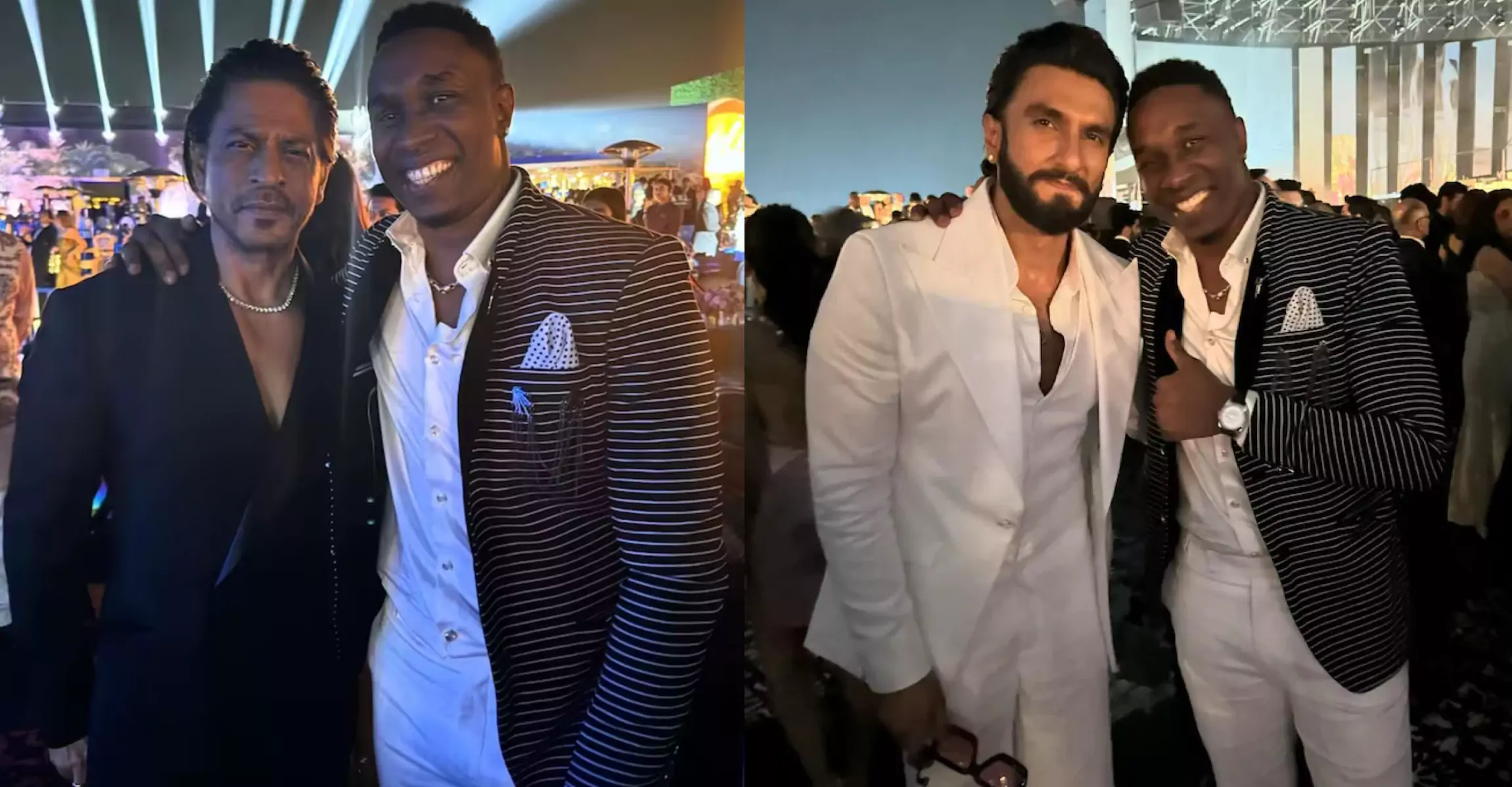 Dwayne Bravo poses with Shah Rukh Khan and Ranveer Singh