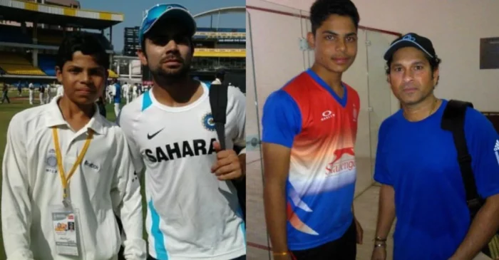 Ashutosh Sharma with Virat Kohli and Sachin Tendulkar