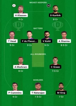 Dream 11 Team SRH vs RCB