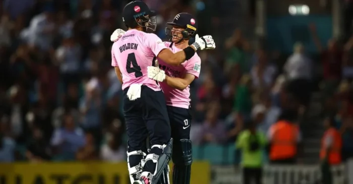 Max Holden and Jack Davies from Middlesex against Surrey