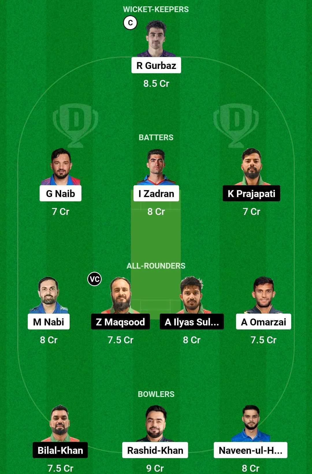 AFG vs OMN Fantasy Team (screengrab Dream 11)