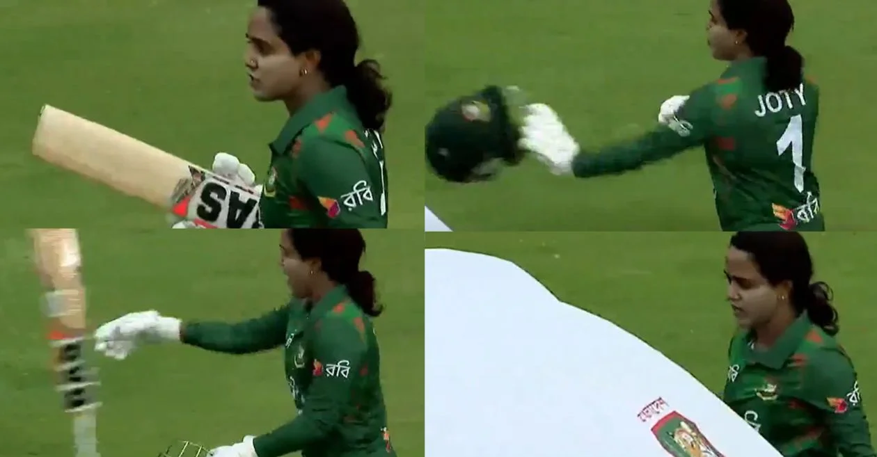 WATCH: Nigar Sultana angrily throws her bat and helmet aside after an LBW call during BAN-W vs IND-W clash