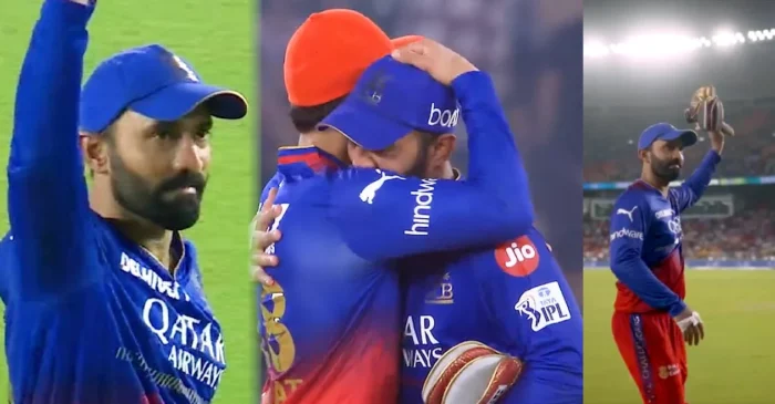 WATCH: Retiring Dinesh Karthik gets ‘Guard of honour’, hugs Virat Kohli after RCB’s elimination from IPL 2024