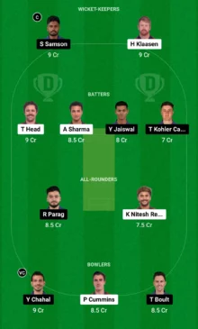 Dream 11 Team SRH vs RR