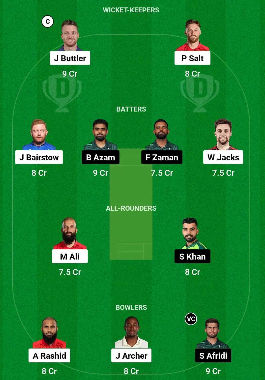 ENG vs PAK Fantasy Team (screengrab Dream 11) 