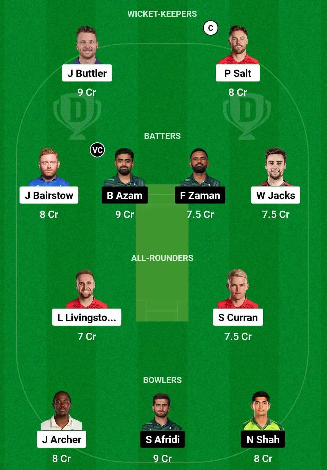 ENG vs PAK Fantasy Team (screengrab Dream 11)