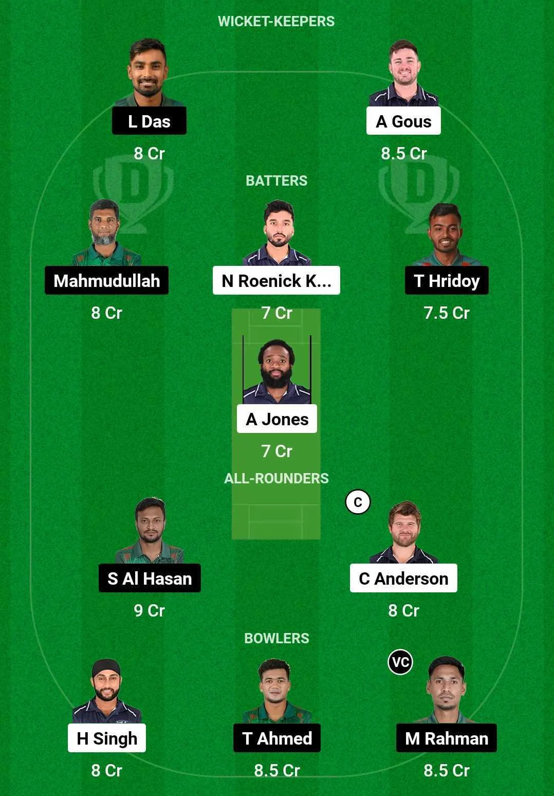 USA vs BAN Fantasy Team (screengrab Dream 11)