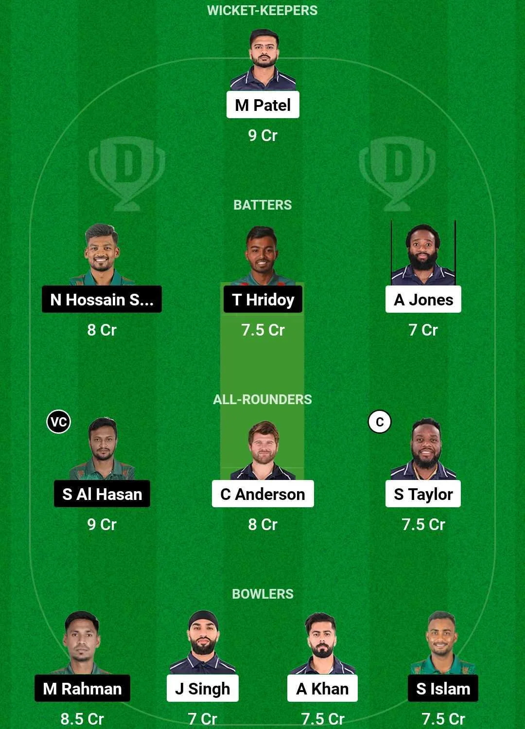 USA vs BAN T20I Fantasy Team (screengrab Dream 11)