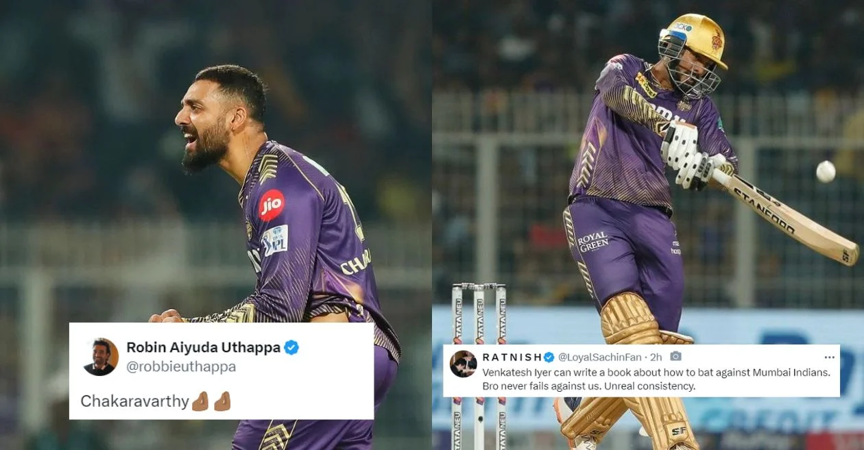 Twitter reactions: Varun Chakravarthy, Venkatesh Iyer shine as KKR locks playoffs spot after defeating MI | IPL 2024