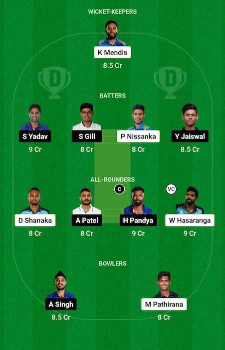 SL vs IND Dream11 Team for today's match