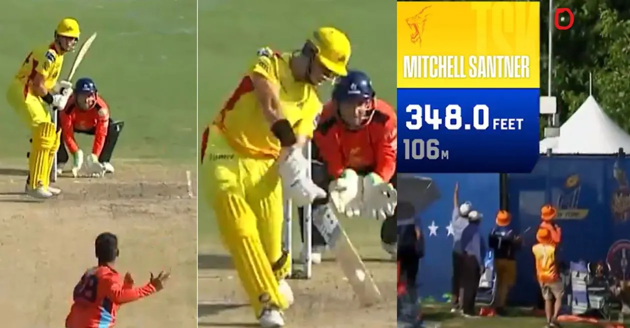 WATCH: Mitchell Santner hits a mammoth 106-metre six during SFU vs TSK match in MLC 2024