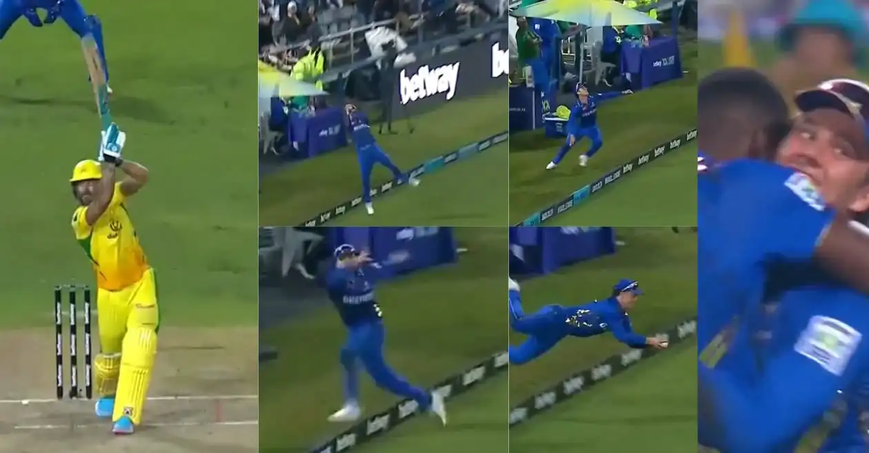 WATCH: Dewald Brevis takes a brilliant catch at the boundary to remove Faf du Plessis in SA20 2025