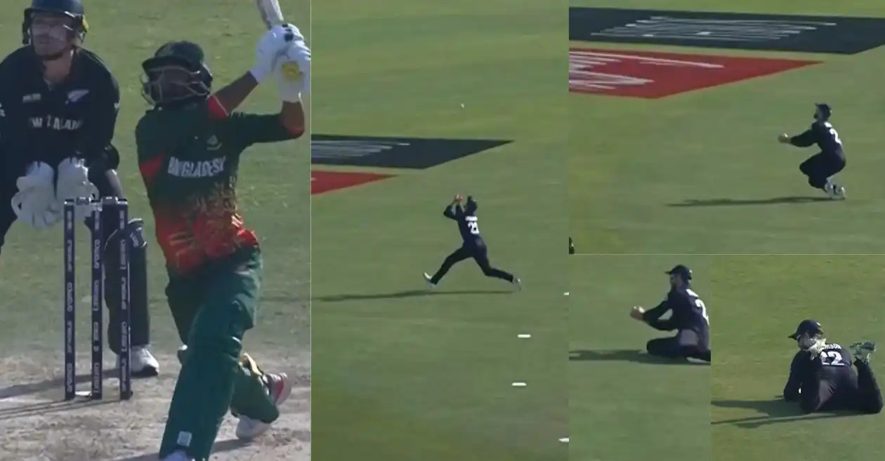 WATCH: Kane Williamson takes an excellent running catch to dismiss Towhid Hridoy in Champions Trophy 2025 – BAN vs NZ