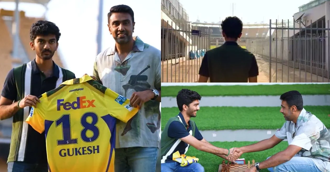 WATCH: Ravichandran Ashwin plays chess with world champion D Gukesh at Chepauk, presents a CSK jersey