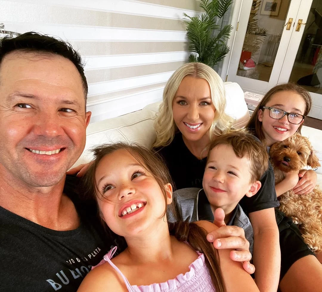 Ricky Ponting and Rianna Jennifer Cantor with their kids