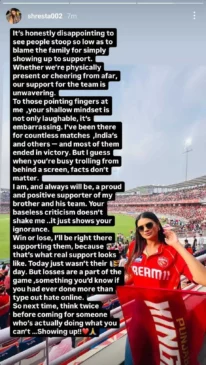 Shresta Iyer's instagram story