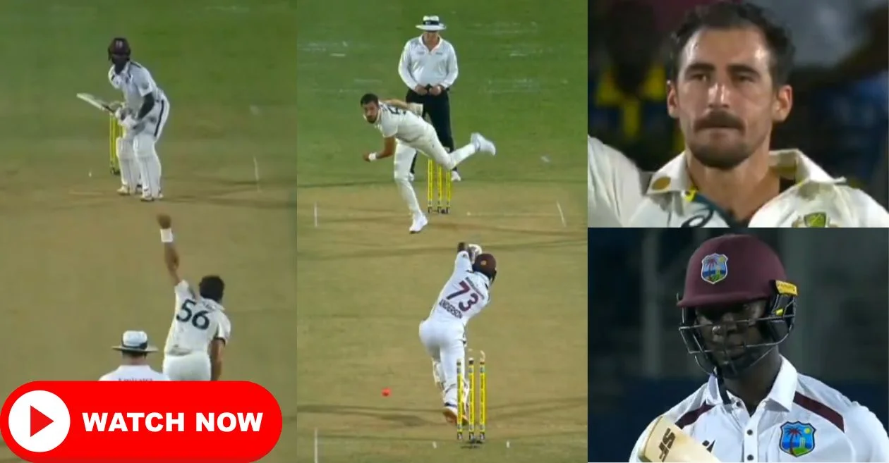 WI vs AUS [WATCH]: Mitchell Starc strikes in 100th Test with trademark delivery to dismiss debutant Kevlon Anderson on Day 1 of Pink-ball match