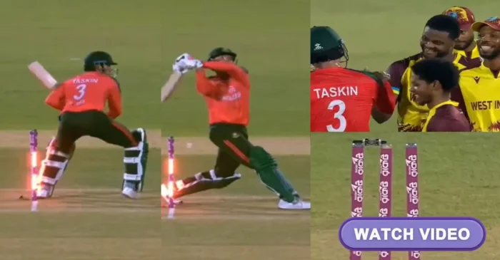 WATCH: Taskin Ahmed’s mighty ‘six’ turns into a bizarre ‘hit wicket’ during BAN vs WI 1st T20I WATCH: Taskin Ahmed’s mighty ‘six’ turns into a bizarre ‘hit wicket’ during BAN vs WI 1st T20I