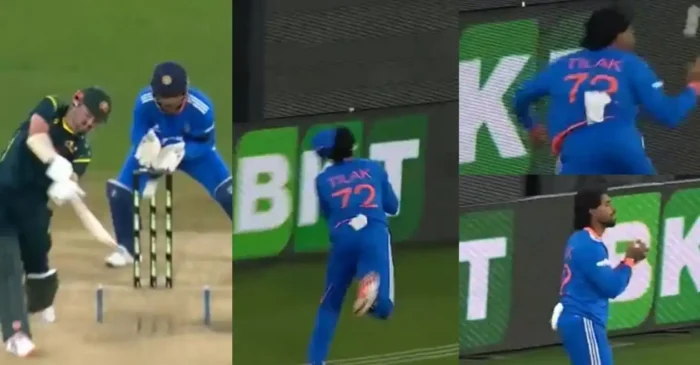 WATCH: Tilak Varma plucks a sensational catch to dismiss Travis Head in 2nd T20I – AUS vs IND