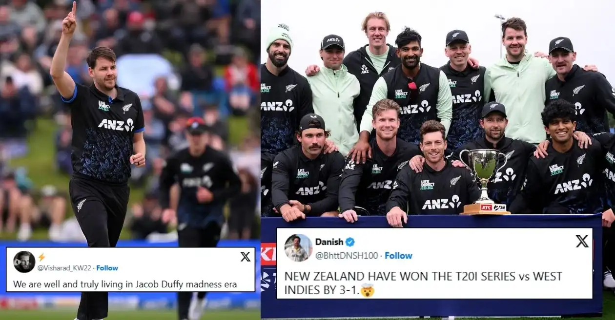 Fans erupt as Jacob Duffy’s bowling brilliance helps New Zealand clinch series with splendid win in 5th T20I over West Indies