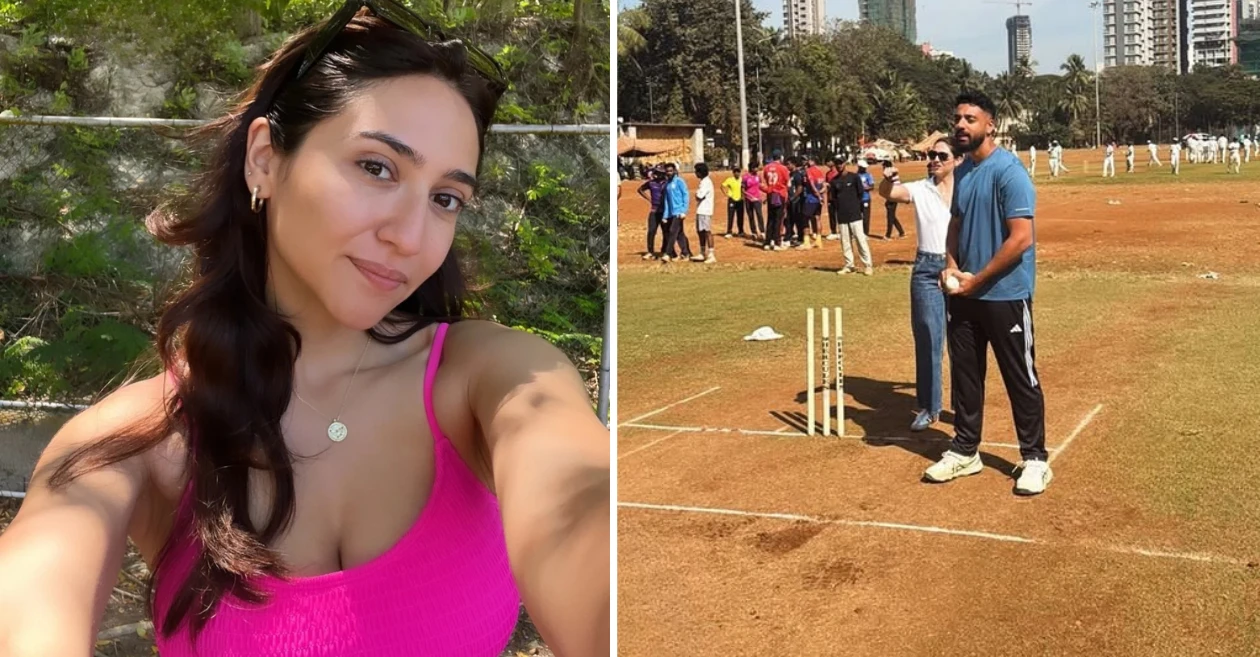 Actress Sahiba Bali learns spin bowling from Varun Chakravarthy at Mumbai’s Shivaji park
