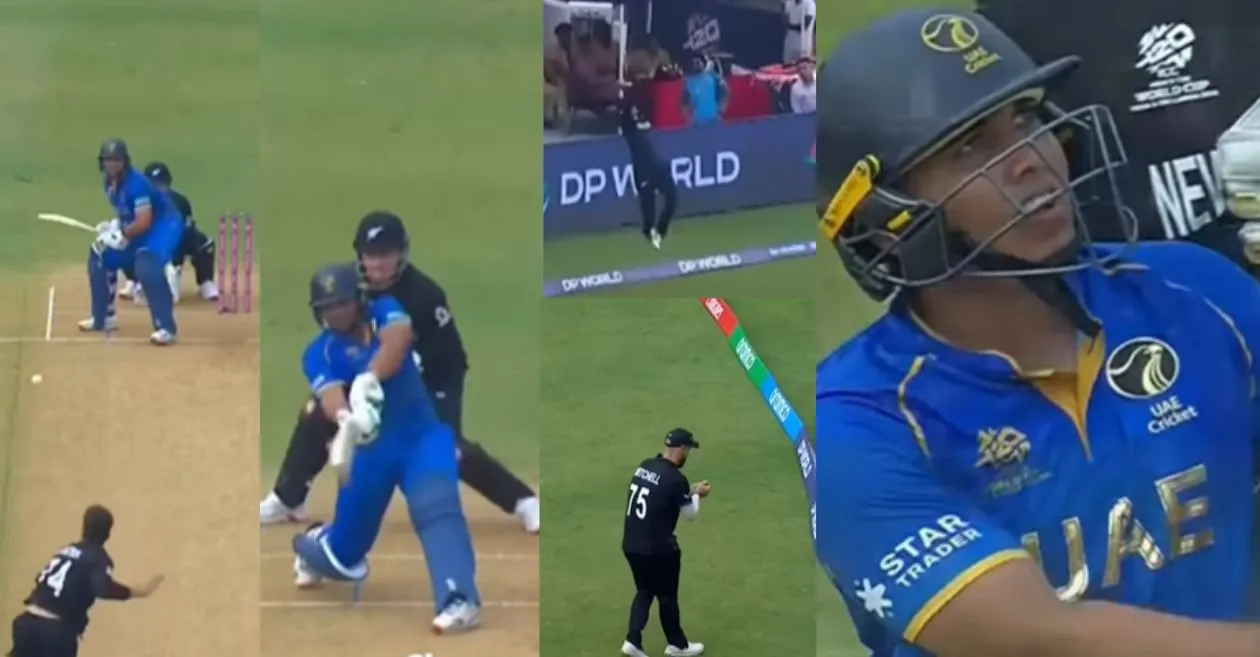 T20 World Cup 2026 [WATCH]: Mark Chapman and Daryl Mitchell combine for a brilliant relay catch to dismiss Alishan Sharafu in NZ vs UAE clash
