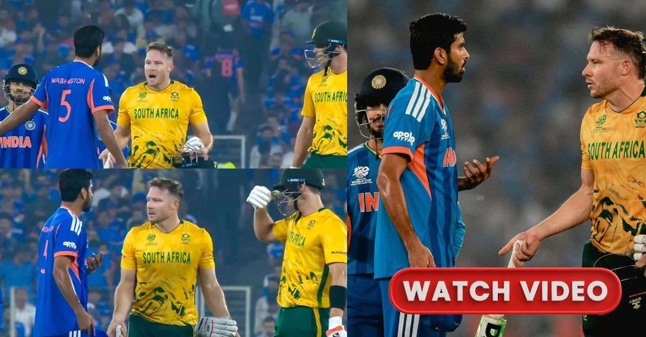 T20 World Cup 2026 [WATCH]: Washington Sundar and David Miller engage in explosive mid-pitch confrontation during IND vs SA Super 8 clash