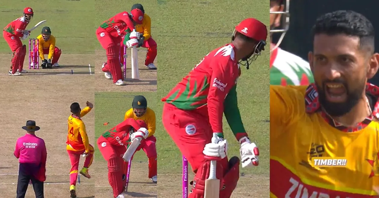 T20 World Cup 2026 [WATCH]: Wasim Ali left clueless as Sikandar Raza rattles his timber in ZIM vs OMA clash