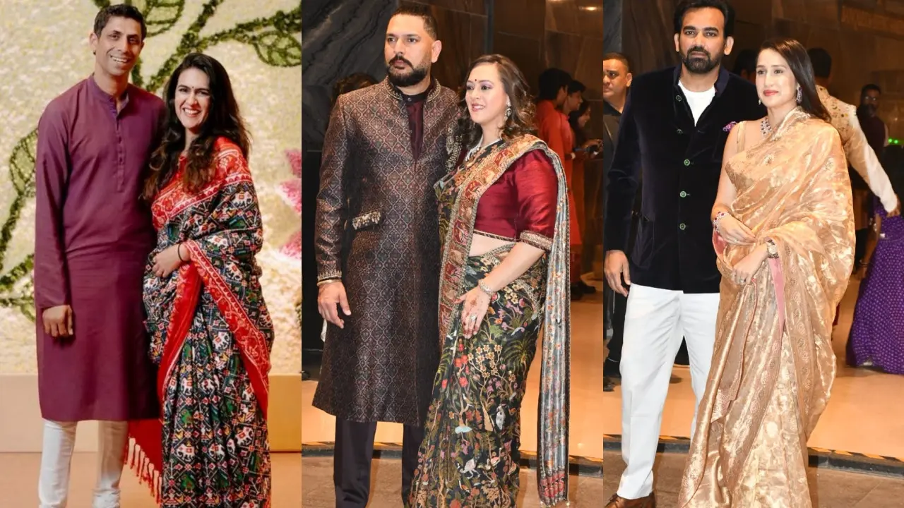 Ashish Nehra, Yuvraj Singh, Zaheer Khan with their wives at Arjun Tendulkar-Saniyaa Chandhok's wedding