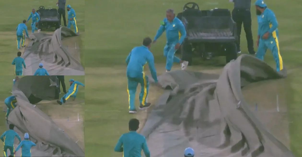 WATCH: PSL ground staff’s hilarious experiment failure with the wind during rain-interrupted league match