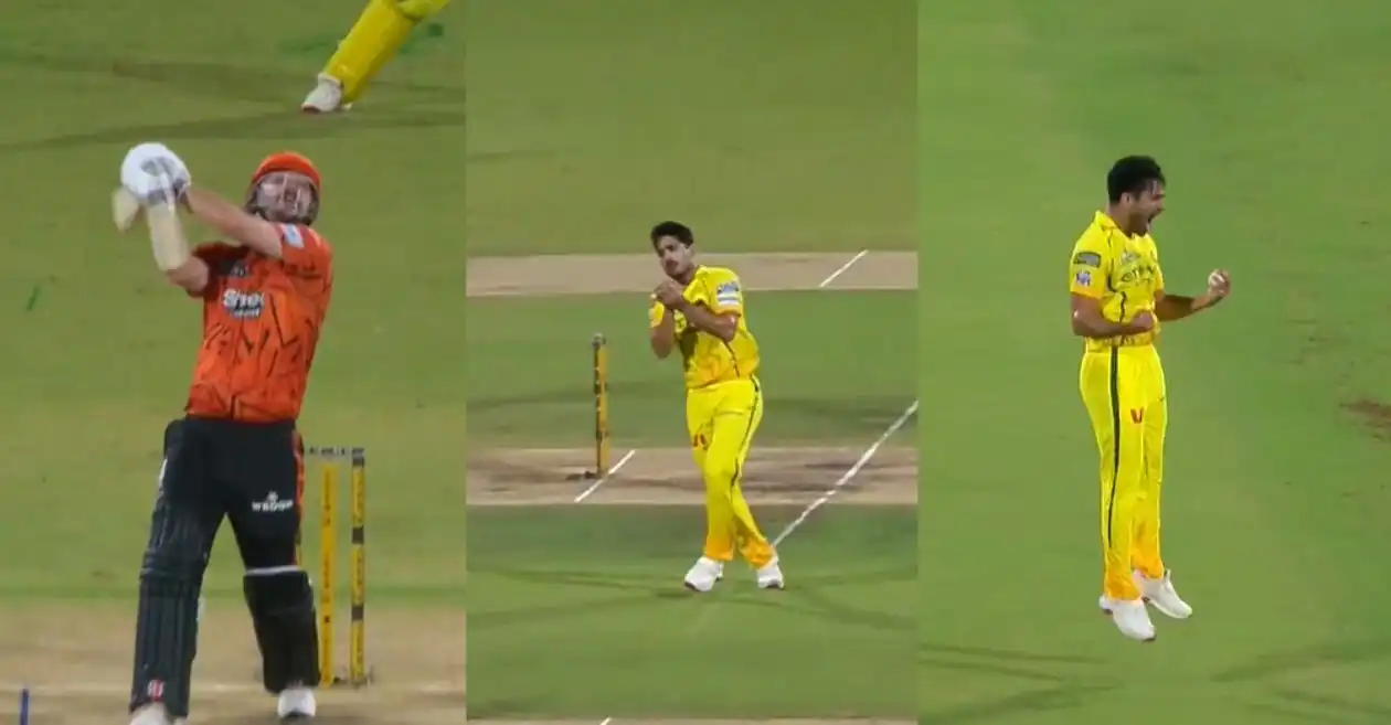 WATCH: Mukesh Choudhary dismisses Travis Head with stunning caught-and-bowled effort in CSK vs SRH clash