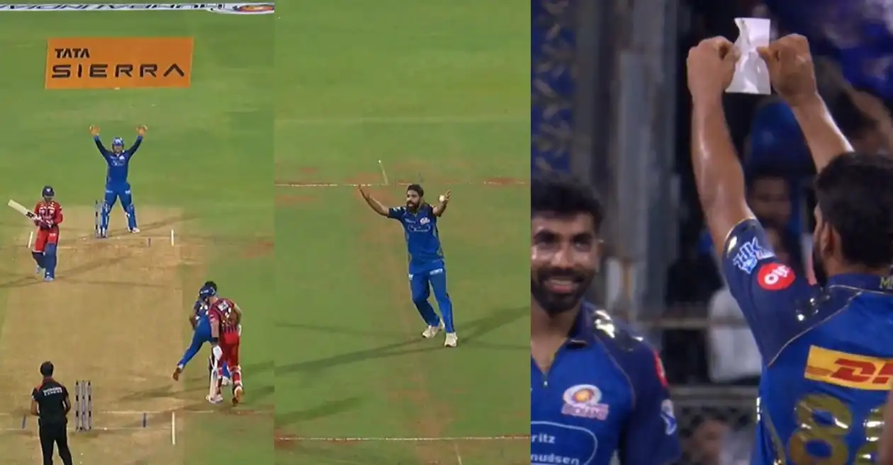 ‘Jai Sri Ram’ [WATCH]: Raghu Sharma pulls out handwritten note after picking maiden wicket in MI vs LSG IPL 2026 clash