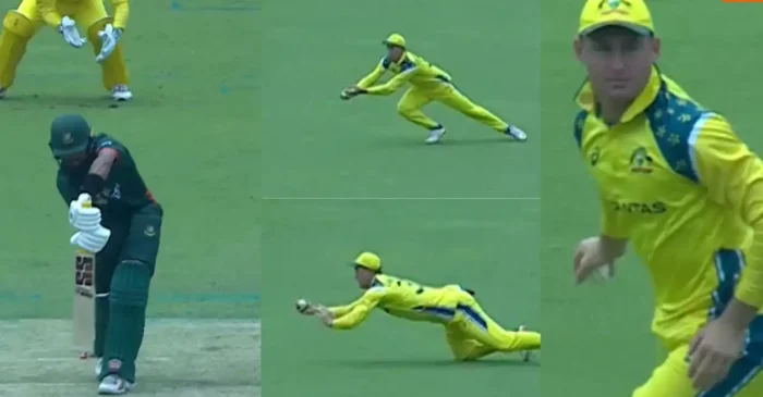 WATCH: Marnus Labuschagne pulls off a sensational catch to dismiss Saif Hassan in BAN vs AUS 1st ODI