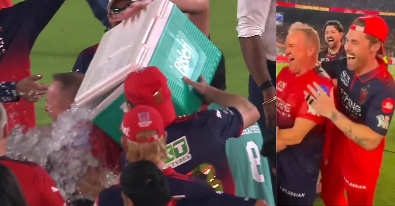 IPL 2026 [WATCH]: Tim David and Phil Salt empty ice bucket on Andy Flower during RCB’s title win celebration